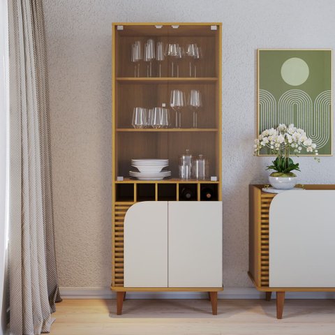 Cristaleira para Sala de Jantar com 4 Portas 70x182cm Jurerê Colibri:Off White/Naturale