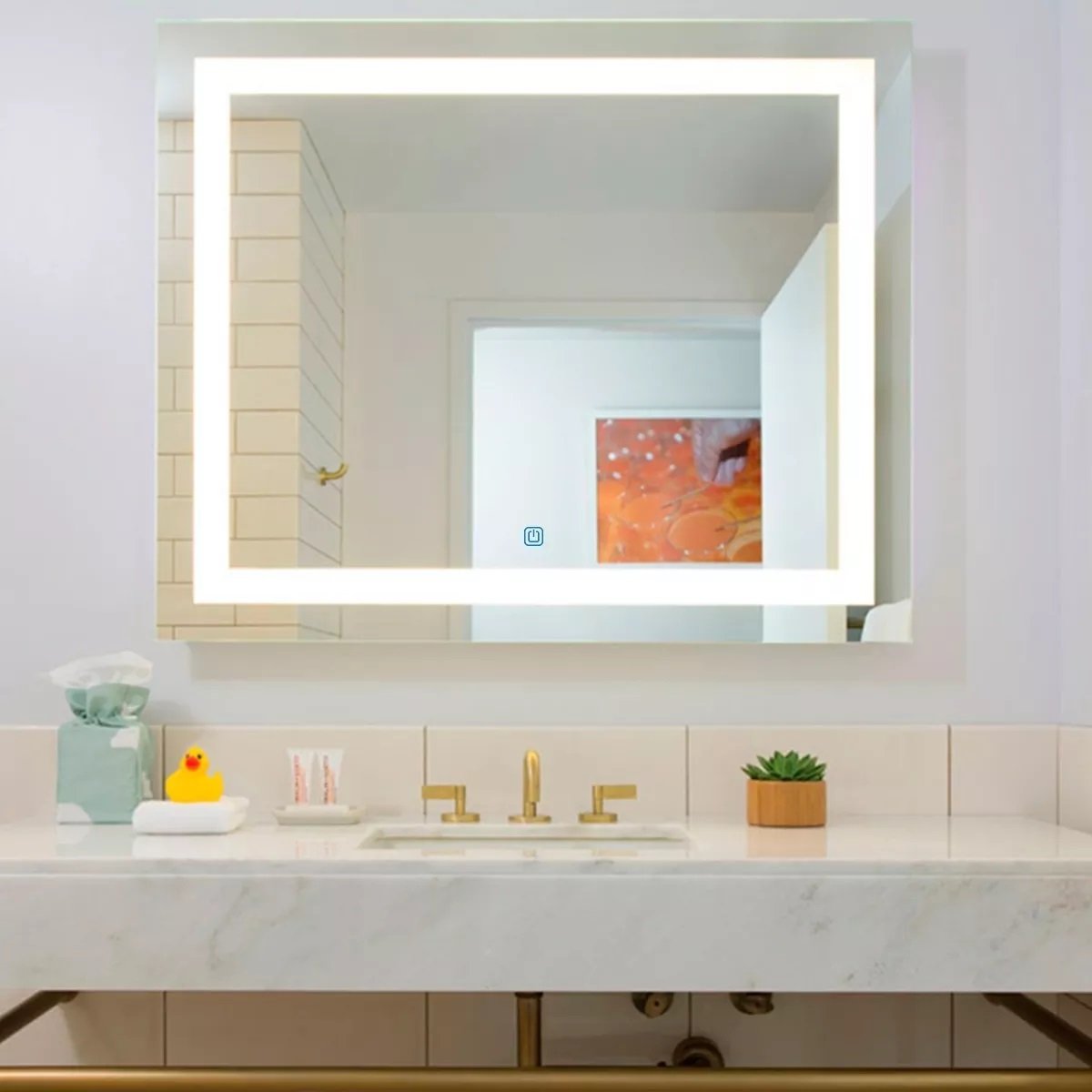 Ver imagem 6 de Espelho Jateado Iluminado com Led Quente e Touch 130x100cm Horizontal