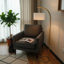 Ver imagem 2 de Luminária de Chão Lisboa Abajur de Piso Moderno Cúpula Linho Palha Base Circular Sala Quarto Luxo:do