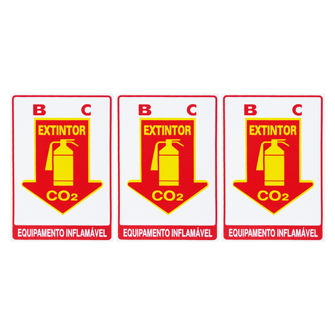 Combo 6 Placas De Sinalização Extintor BC CO2 Equipamento Inflamável 20x30 Acesso - X-713 F9e