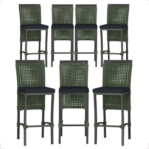 7 Banquetas em Alumínio Roma Preta Corda Náutica Tecido 12