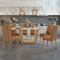 Conj. Mesa c/ Tampo 6 Cadeiras Material Sintético Apogeu Móveis Lopas - 1