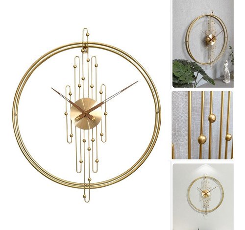 Relógio De Parede 3d Dourado Metal Design Europeu 50cm