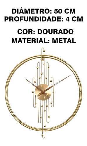Relógio De Parede 3d Dourado Metal Design Europeu 50cm - 8