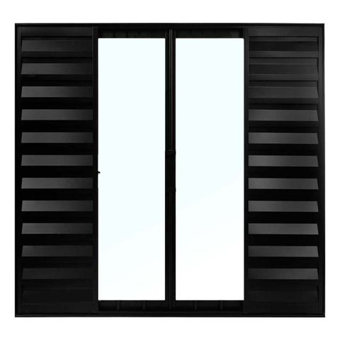 Janela de Alumínio Preto Veneziana de Correr 6 Folhas Sem Grade CMC Modular - 2.00 (L) X 1.20 (A)