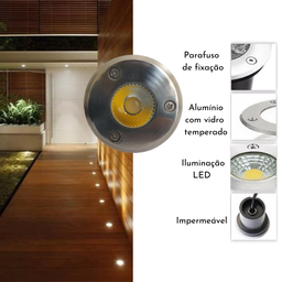 Balizador Led Cob 3W Bivolt Spot De Embutir Em Piso Chão Gramado Escada Jardim Luz Branco Quente Uso - 3