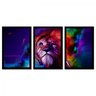 Quadro com Moldura Adesivo Fosco 129x60cm M3 Leão Colorido Armazém Ubá Quadro Moldura Simples Leão C - 1
