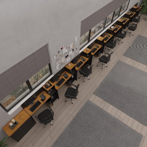 Conjunto de Escritório Smart 8 Livreiro 1 Buffet e 9 Mesas 90cm - Preto e Cedro
