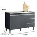 Ver imagem 2 de Balcão Gabinete Para Pia Andreia Sem Tampo 120cm 2 Portas 3 Gavetas Cinza Fosco - Ajl Móveis Balcão 