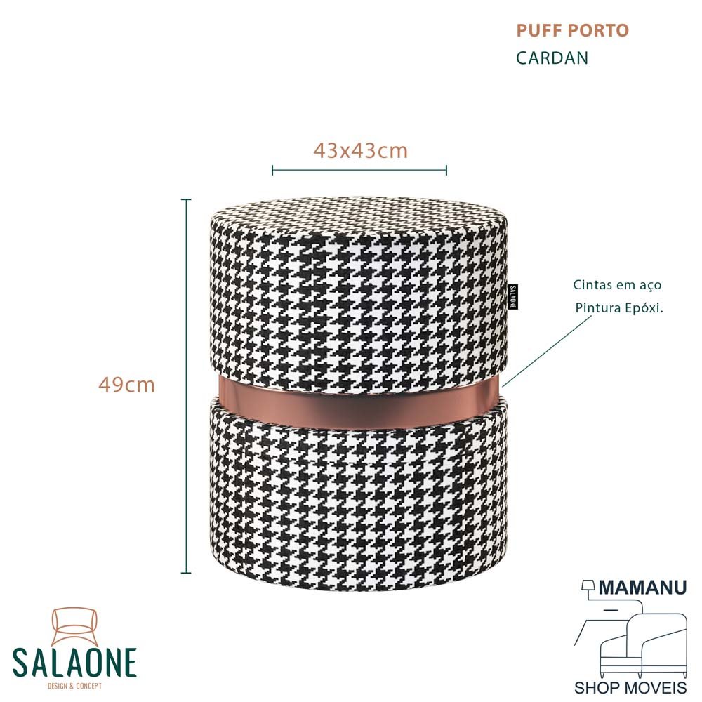 Kit 2 Puff Redondo Decorativo De Luxo Com Cinta de Metal:Cardan |  MadeiraMadeira