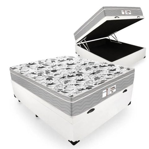 Cama Box com Baú Casal + Colchão de Molas Ensacadas - Probel - Evolution - Branco