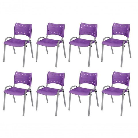 Cadeira Iso Base Cinza Escola, Escritório Violeta Kit 8 Un