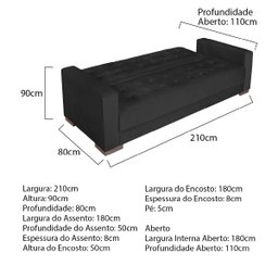 Sofá Cama 3 Lugares Jobim Suede - Doce Sonho Móveis SOFÁ CAMA SOFÁ 3 LUGARES Preto - 3