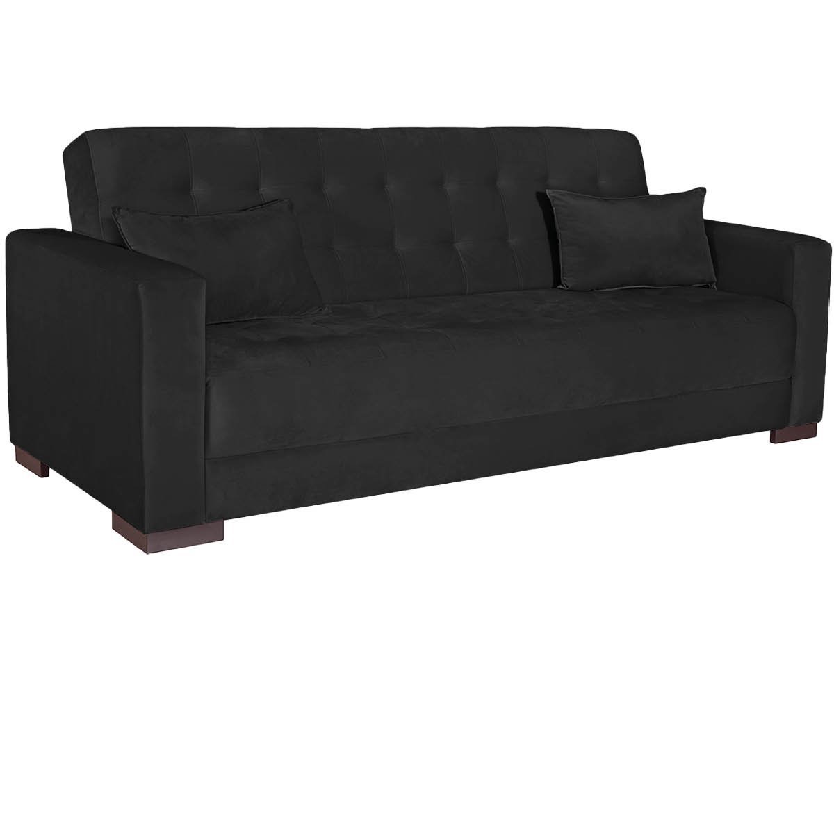 Sofá Cama 3 Lugares Jobim Suede - Doce Sonho Móveis SOFÁ CAMA SOFÁ 3 LUGARES Preto - 5