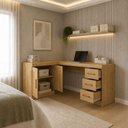Ver imagem 4 de Mesa Escrivaninha de Canto Home Office Moderno 3 Gavetas 120cm Carvalho Menu Móveis