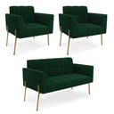 Ver imagem 1 de Namoradeira e 2 Poltronas Pé de Ferro Dourado Elisa Bouclê Verde D03 - D'Rossi