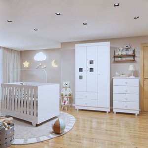 Quarto de Bebê Completo 100% MDF com Guarda Roupa 3 Portas, Cômoda e Berço Mini Cama Life Espresso Móveis