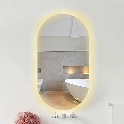 Espelho Lapidado Oval Iluminado com Led Quente - 70x120cm Woodglass Oval Iluminado Led