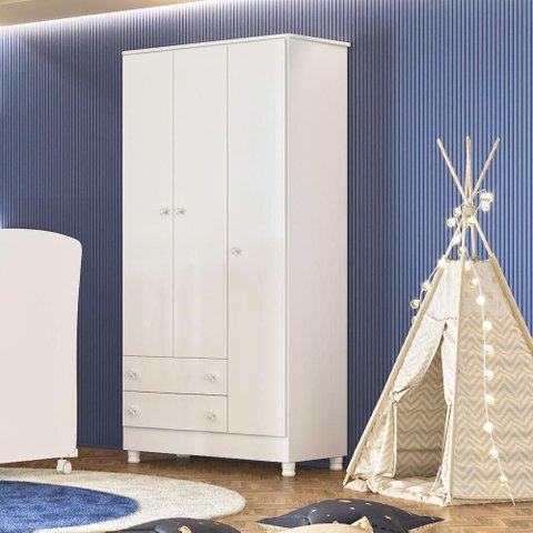 Guarda Roupa Infantil 3 Portas 2 Gavetas Lua Encantada Branco
