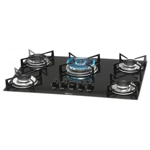 Cooktop 5 Bocas à Gás Tripla Chama Mesa Vidro Bivolt Fischer