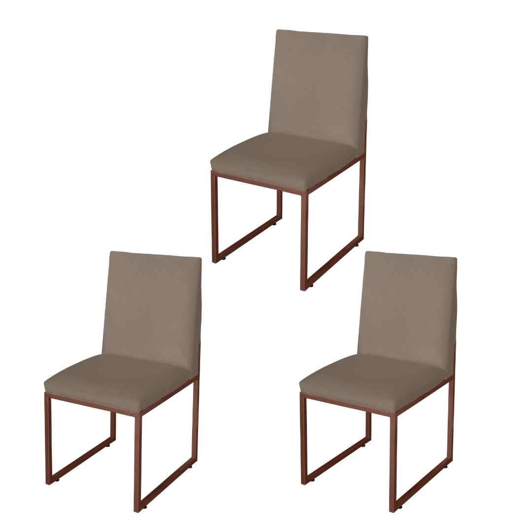 Kit 3 Cadeira de Jantar Escritorio Industrial Garden Ferro Bronze Suede Cappuccino - Móveis Mafer