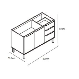 Balcão para Pia de Cozinha 2 Portas 3 Gavetas 120cm Verace Espresso Móveis - 4