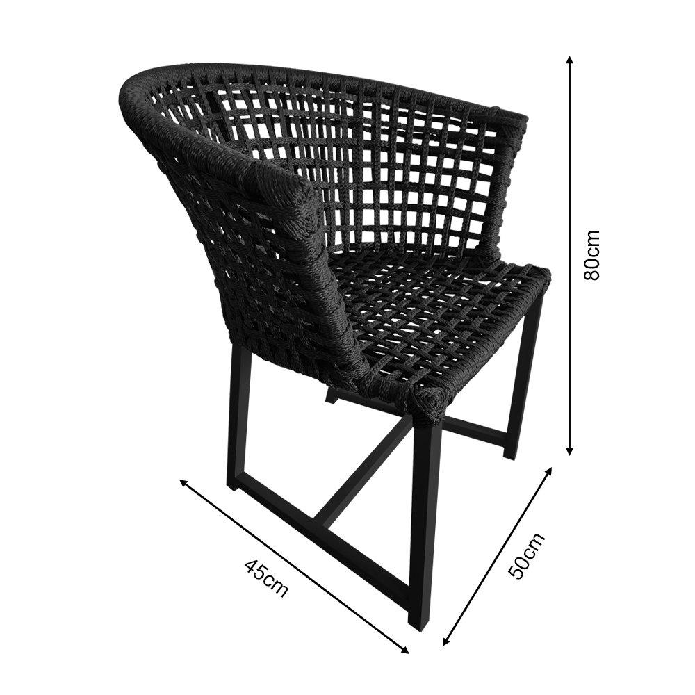 Cadeira de Jantar Jardim Salinas em Corda Naútica Preta Base Alumínio Preto - 4