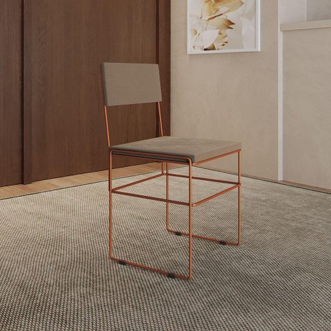 Cadeira de Jantar Estofada Veludo Bege Base Cobre Vitoria - Cor: Marrom