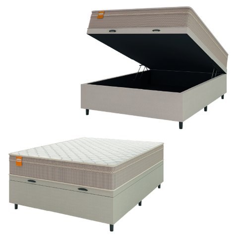 Cama Box Baú Casal Colchão Molas Qatar 138x188x63cm Bege/branco Inducol