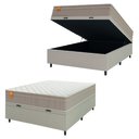 Ver imagem 1 de Cama Box Baú Casal Colchão Molas Qatar 138x188x63cm Bege/branco Inducol