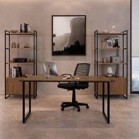 Mesa Madeira Quadros 1,20m Slin Marrom/Noce/Preto
