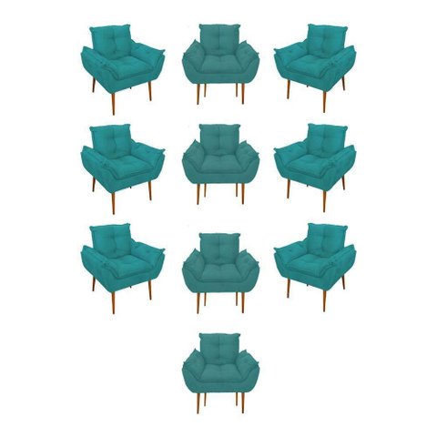 Kit 10 Poltronas Opala Sala Quarto Recepção Salão Suede Cor:azul Turquesa