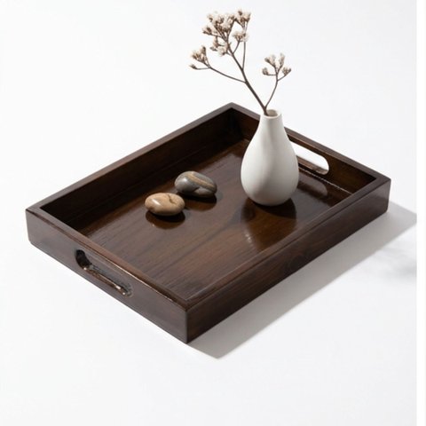Gamela Bandeja Centro de Mesa Madeira Maciça Artesanal 45x29:Escura