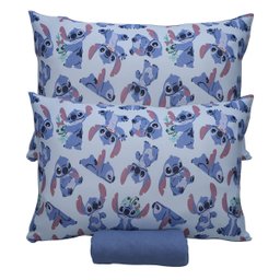 Jogo de Cama Portallar Casal Malha 100% Algodão Disney Mickey Stitch e Xepa 3 Peças Azul - 3
