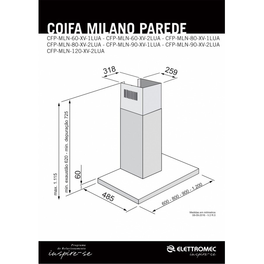 Coifa Elettromec Milano Parede Inox 90Cm 220V - 3