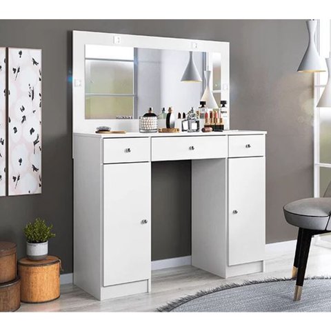 Penteadeira Camarim Carisma 2 Portas e 3 Gavetas com Espelho e Led 5950 Demóbile