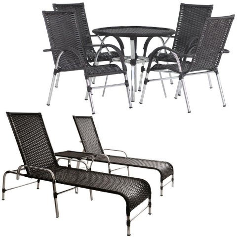 4 Cadeiras e Mesa, 2 Espreguiçadeiras e Mesa Preto