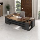 Ver imagem 2 de Mesa para Escritório Tamburato 2 Portas 4 Gavetas Mason A02 Nogal Preto - Lyam Decor