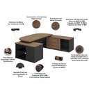 Ver imagem 4 de Mesa para Escritório Tamburato 2 Portas 4 Gavetas Mason A02 Nogal Preto - Lyam Decor