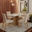 Ver imagem 1 de Conjunto Sala de Jantar Layla Glam 4 Lugares Tampo MDF Cadeiras Estofadas Off White 120cm Casa 812