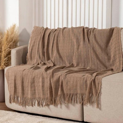 Manta Xale Rubi 2,40m X 1,70m com Franja para Sofá Cama 100% Algodão 01 Peça - Avelã