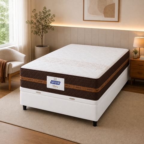 Cama Box Baú Casal Colchão Gazin Molas Flora 138x188x61cm (Branco)