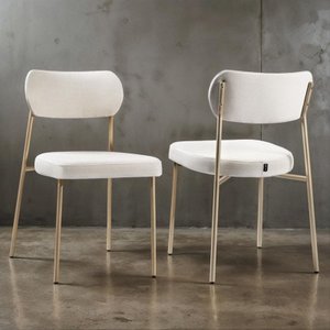 Kit 2 Cadeira Lavínia Bouclê para Sala de Jantar Gourmet:linho Bege/aço Champanhe