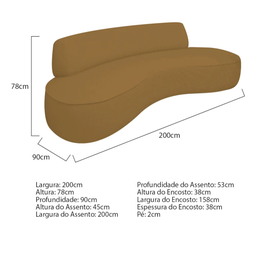 Sofá Curvo 3 Lugares Orgânico Amsterdã 200cm Bouclé Caramelo- Mabe Magazine - 3