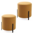 Ver imagem 1 de Puff Banqueta Decorativo Denver Redondo Tecido Veludo Mostarda Pés Aço Preto Epóxi Kit 2 Unidades Po