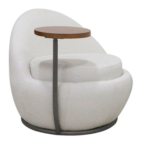 Poltrona Orgânica Kaira com Mesa Lateral Direita Base Fixa Titânio Bouclé Creep Off White - Nexta Ca