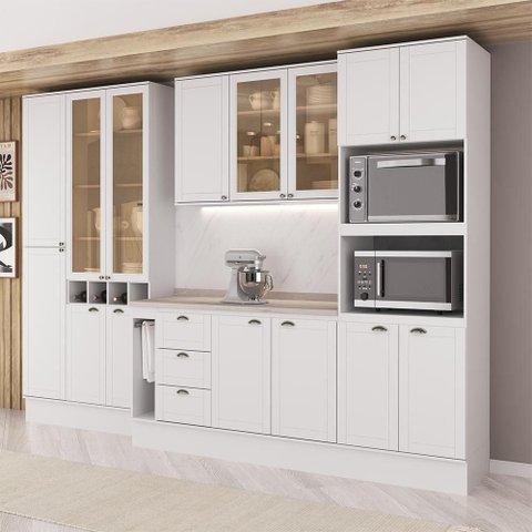 Cozinha Milla Nora 15 Portas 3 Gavetas MDF 320cm Branca Móveis Carraro
