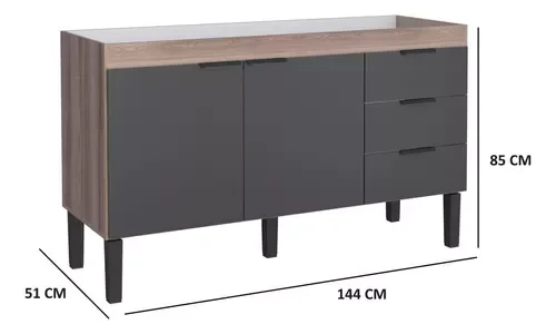 Gabinete Armário Cozinha 1.50 M Flamingo 2 Portas 3 Gavetas -Cozimax:Preto/Tamarindo - 2