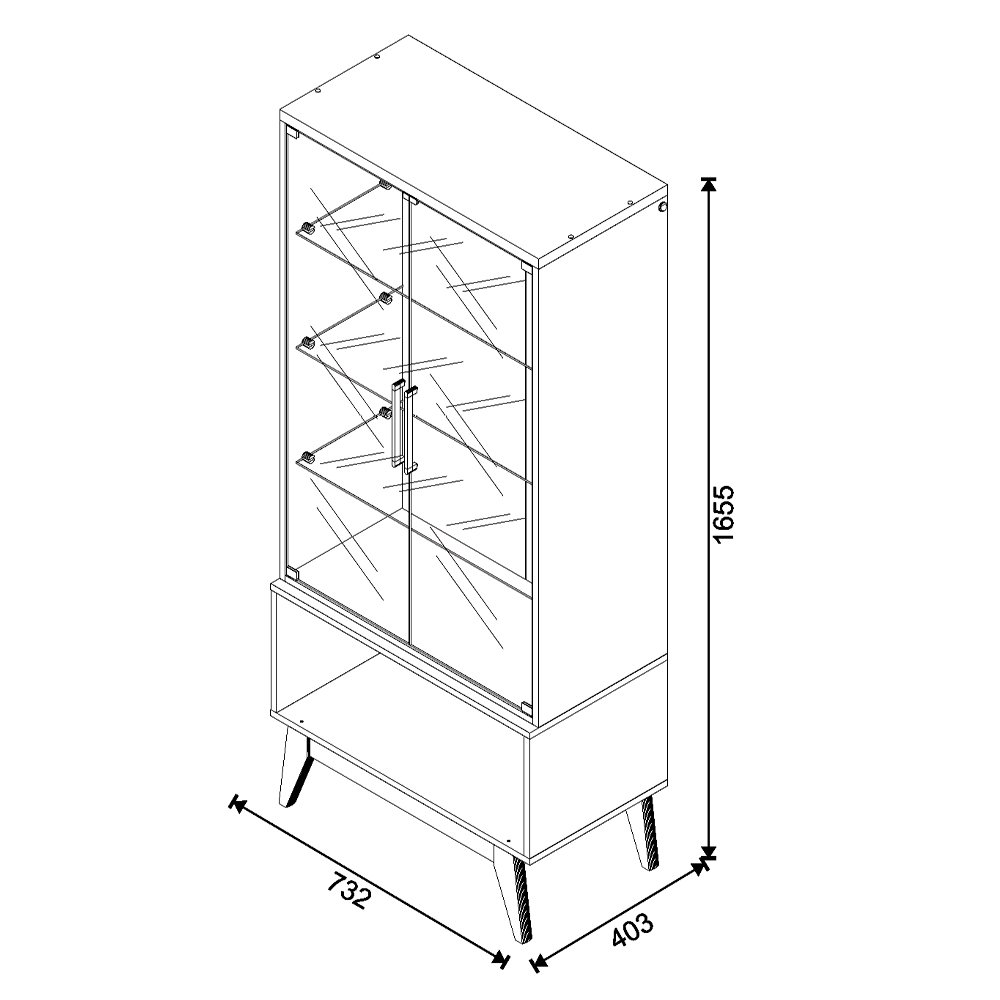 Cristaleira 2 Portas de Vidro e 1 Gaveta Classic Off White/Nature Imcal Móveis 73,2cm - 2