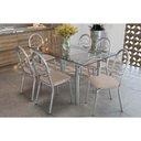 Ver imagem 1 de Kit 6 Cadeiras Sala Jantar Elba C/ Tampo de Vidro 150cm e 6 Cadeiras Holanda Cromada - Courano Bege